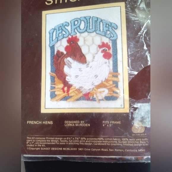 NEW Vtg Sunset Stitchery Kit French Hens Les Poules #540 4x5 Cottagecore Crewel - Picture 2 of 5